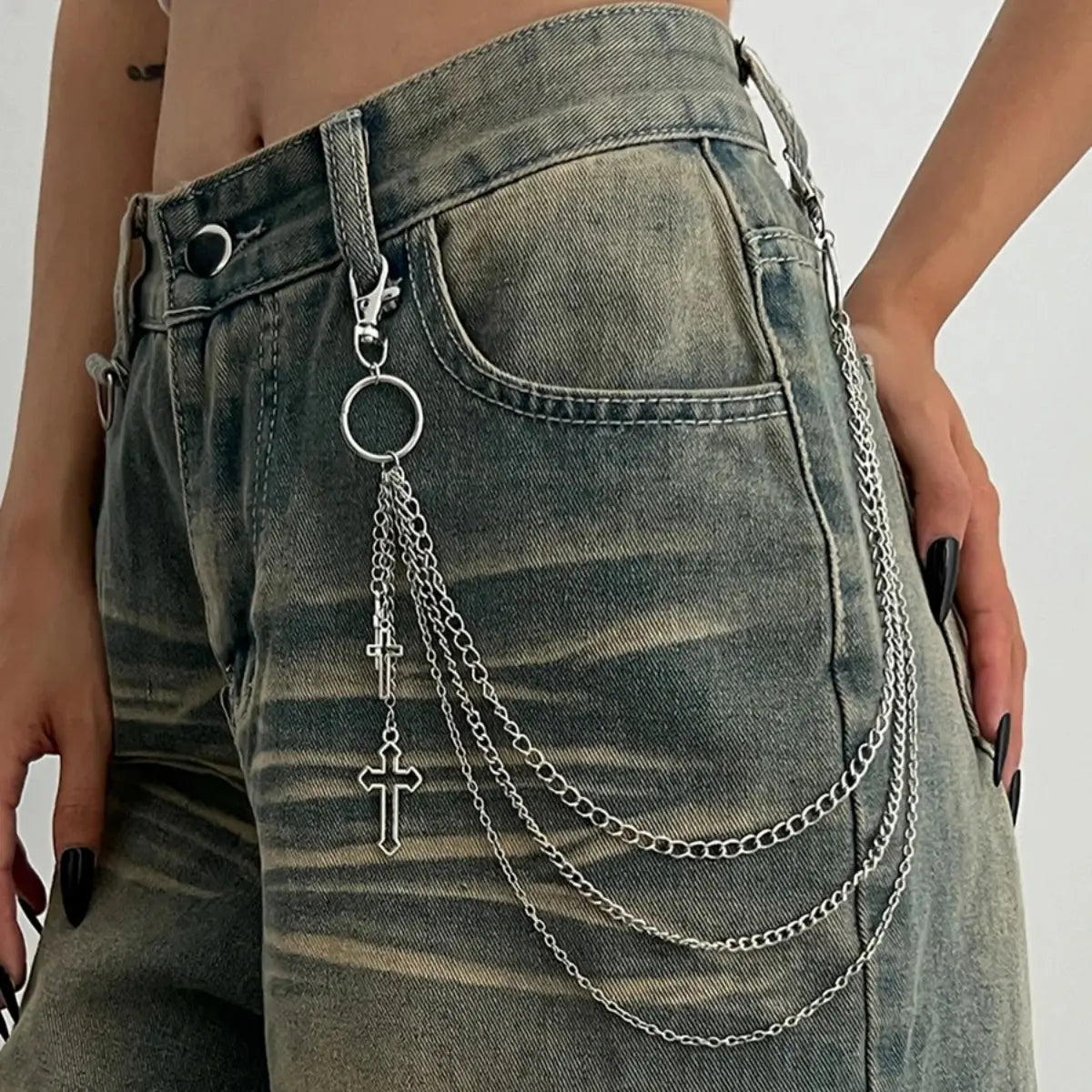 Women's Punk Metal Multilayer Star Pendant Body Chain - Geometric Chain, Star Shapes Daily Waist Jewelry, Hip Hop Dangle Jeans Accessory for Females