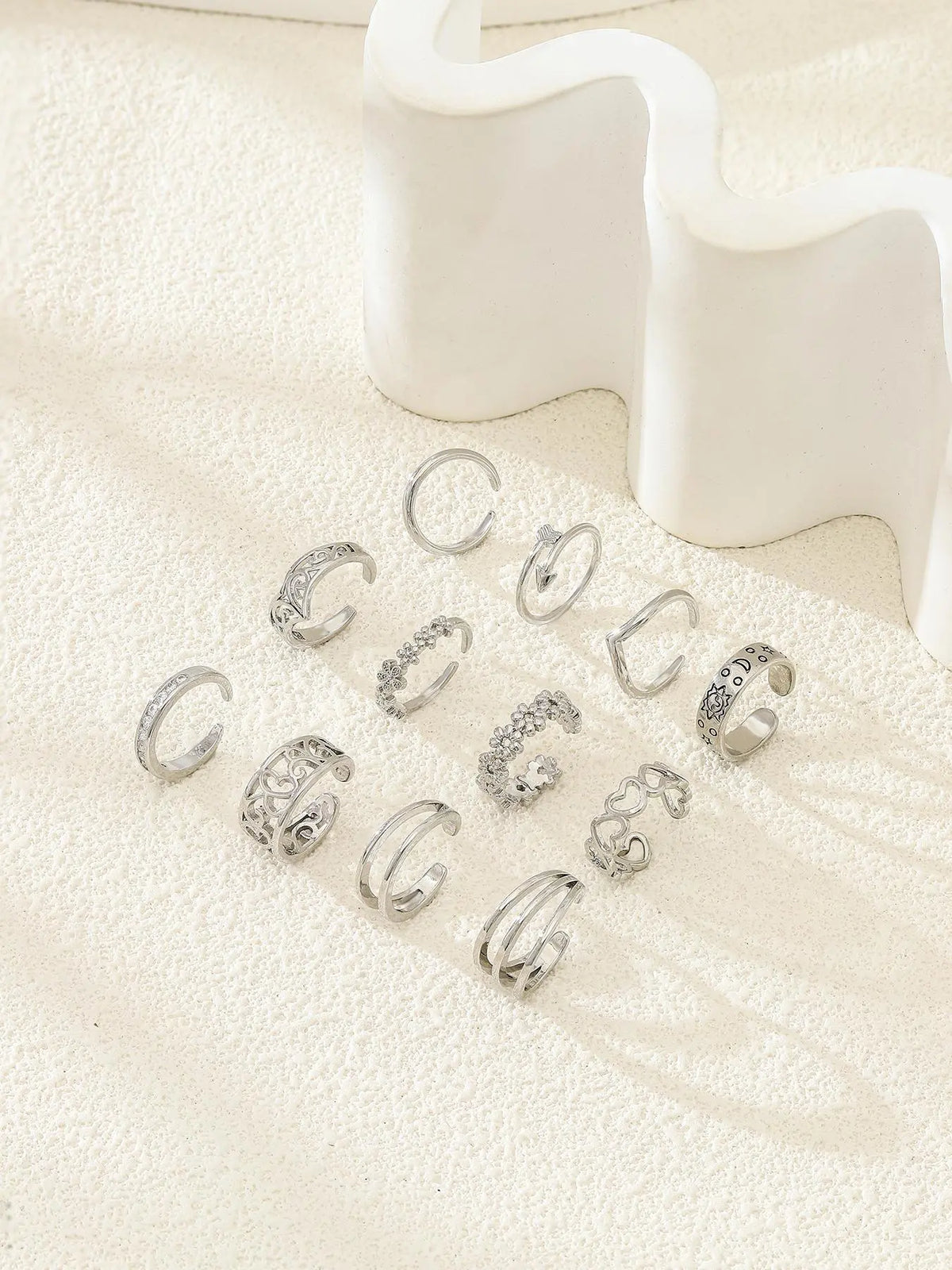 Minimalist All-Match Flower & Hollow Out Heart Design Cuff Toe Rings, Trendy Exquisite Artificial Zircon Inlaid Toe Rings, Chic Fashion Body Jewelry, Body Jewellery