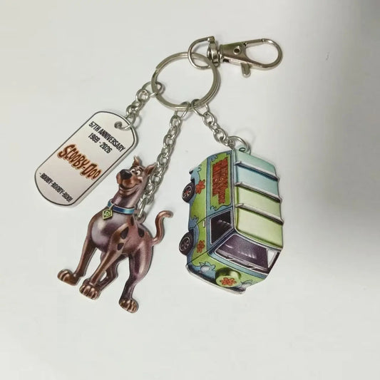 Scooby-Doo Cartoon Metal Keychain Set with Mystery Machine Pendant, 57th Anniversary Cartoon Backpack Charm Gift, Collectible Decorative Accessories Keychain for Backpack