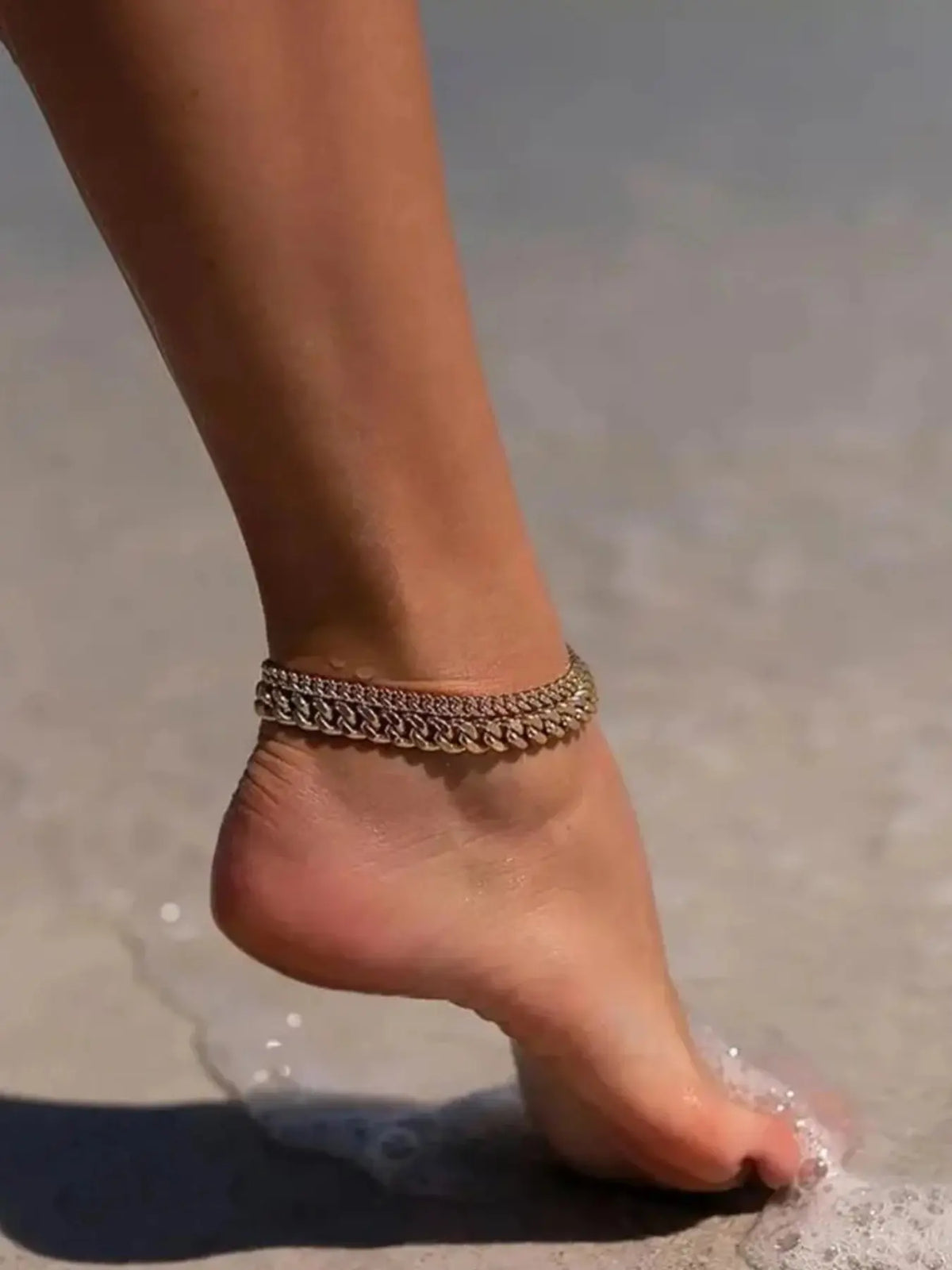 Women's Waterproof Cuban Link Anklet Set, Trendy Multi-Layered Large Ankle Bracelets, Elegant Fashion Jewelry Gift, Stylish Accessory