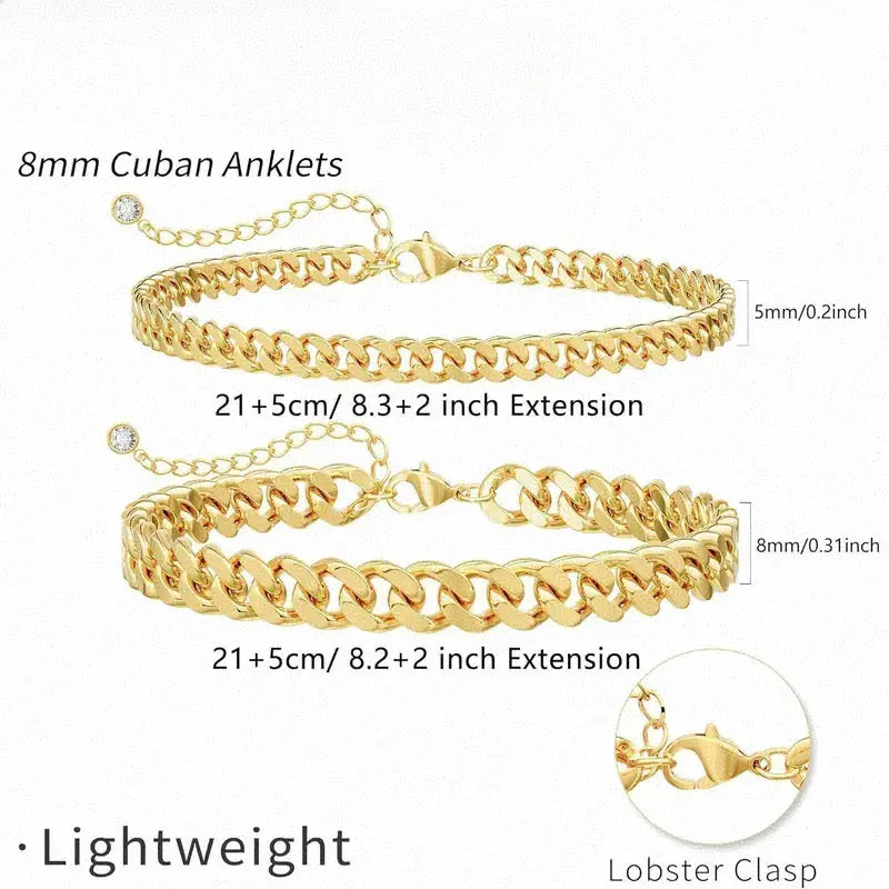 Chunky Cuban Link Chain Anklet for Women Waterproof Adjustable Length 8.5+2 Inch Fashion Chic Accessories Trendy Layered Anklet Set Jewelry Gift Suitable for Summer Beach Vacations Outdoorfun summerwins