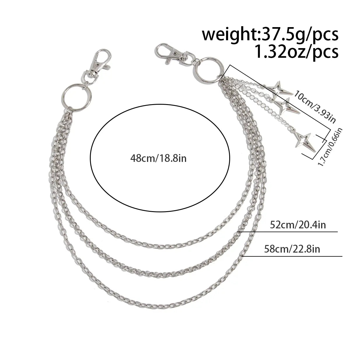 Women's Punk Metal Multilayer Star Pendant Body Chain - Geometric Chain, Star Shapes Daily Waist Jewelry, Hip Hop Dangle Jeans Accessory for Females