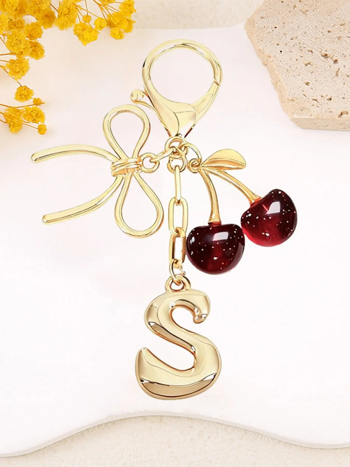 Women's Cherry Bow Letter Pendant Keychain, Cherry Design, Bow Accent, Casual Style Wallet, Handbag and Backpack Accessory, Keychain for Bags, Car Keychain for Students, Cherry Bow Keychains