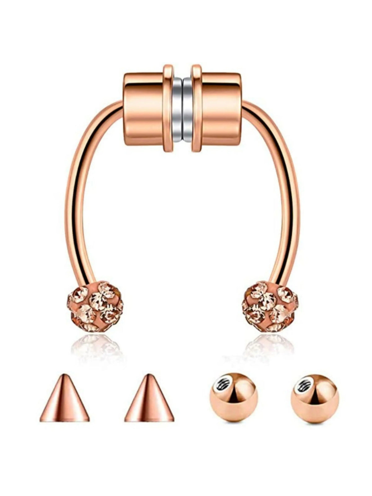 Body No Piercing Fake Piercing Body Jewellery Magnetic Nose Rings with Rhinestone Decorated Replacement Head Magnetic Nose Cuff for Men & Women, Non Piercing Jewelry, Spiral Nose Ring Nose Rings Set, Faux Septum Piercings