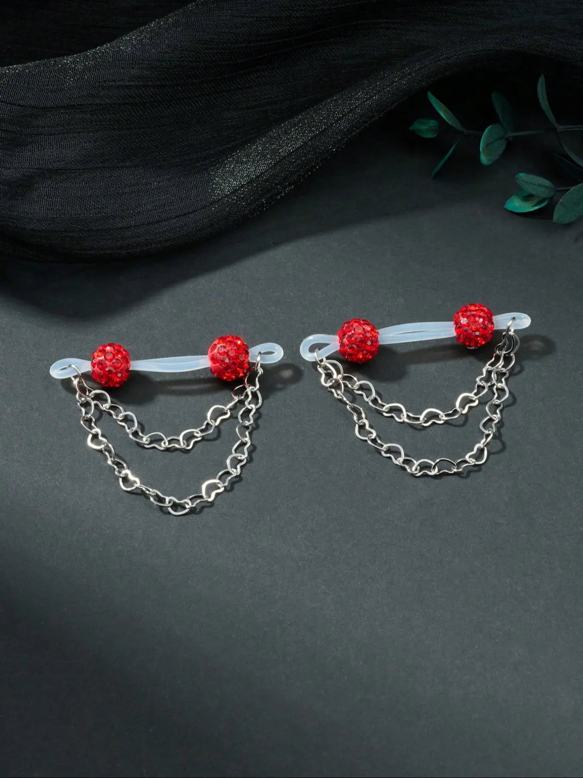 1pair Rhinestone Fake Nipple Rings For Women for Daily Decoration, Fake Piercings, Fake Nipple Piercing Silicone Nipple Noose Nipple Cuff Non Piercing Nipple Rings Dangle Heart Chain Fake Nipple Jewelry Silver Pink Red Chic Body Jewelry Wearable Jewelry