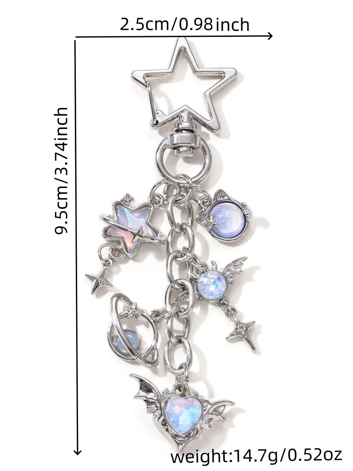 Star Cross Heart Wings Moon Stone Keychain, Fashionable Alloy Keychain, Fashion Classic Baroque Y2K Style Car Bag Pendant Gift, Memorial Present for Friends Family, Stylish Keychain