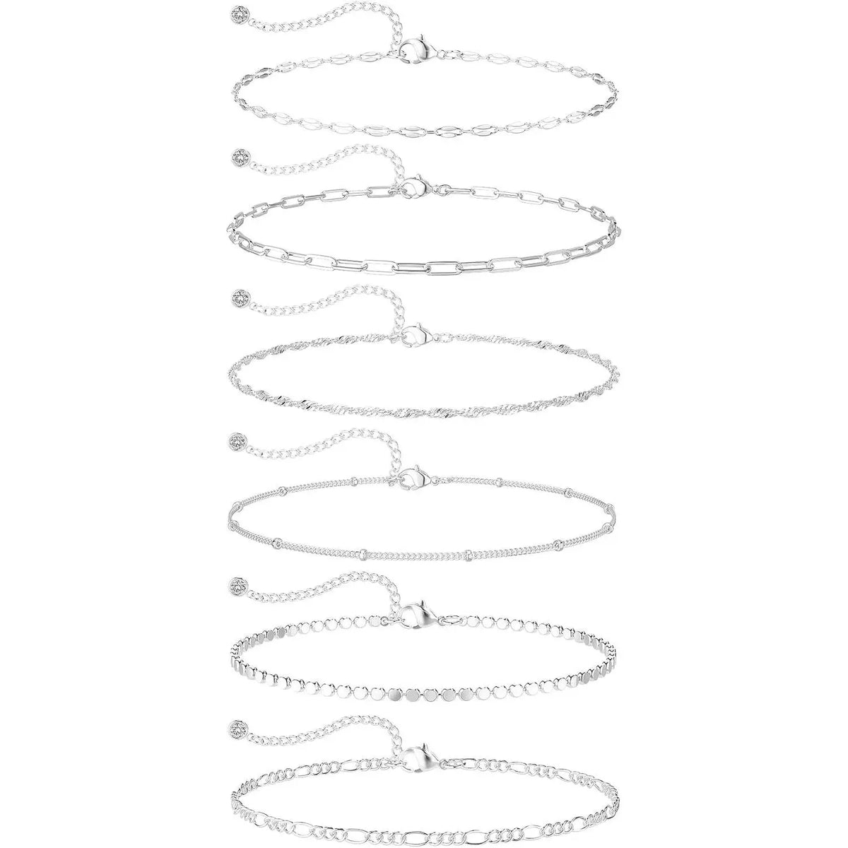 TEWIKY Waterproof Ankle Bracelets for Women,  Women 6PCS Thiny Herringbone Box Paperclip Figaro Cuban Link Anklet Set Dainty Gold Jewelry for Women Cute Summer Beach Jewelry For Valentine's Day gifts Gold Plated
