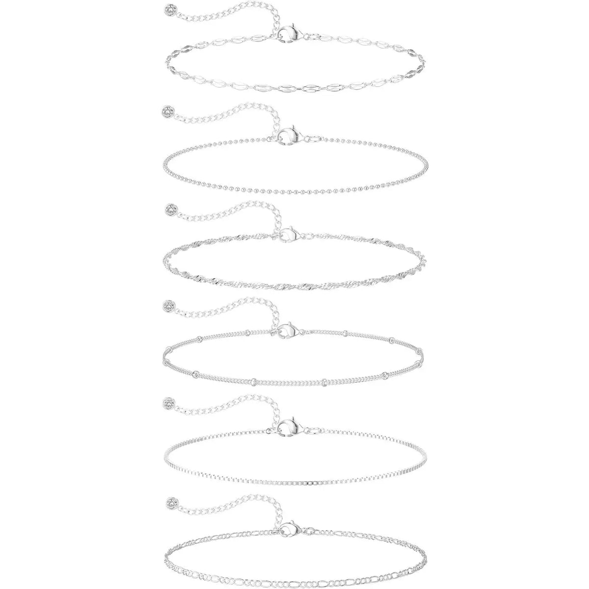 TEWIKY Waterproof Ankle Bracelets for Women,  Women 6PCS Thiny Herringbone Box Paperclip Figaro Cuban Link Anklet Set Dainty Gold Jewelry for Women Cute Summer Beach Jewelry For Valentine's Day gifts Gold Plated