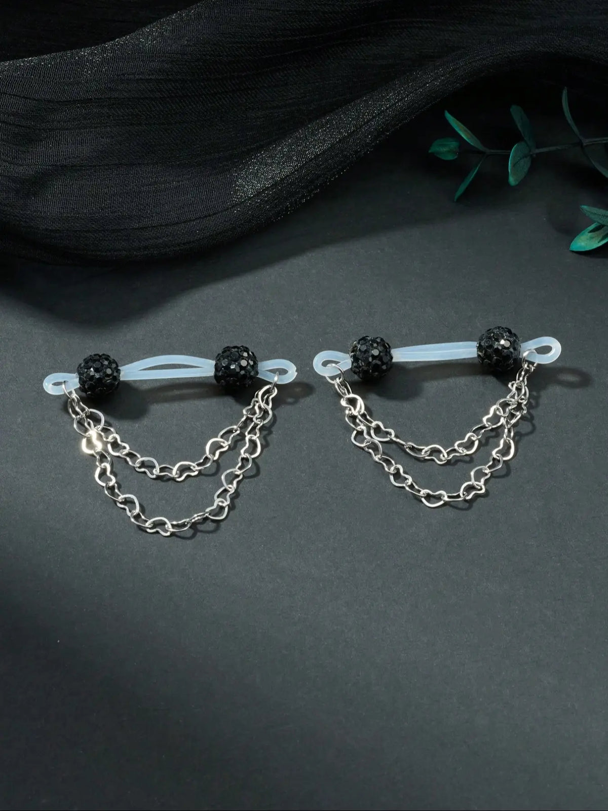 1pair Rhinestone Fake Nipple Rings For Women for Daily Decoration, Fake Piercings, Fake Nipple Piercing Silicone Nipple Noose Nipple Cuff Non Piercing Nipple Rings Dangle Heart Chain Fake Nipple Jewelry Silver Pink Red Chic Body Jewelry Wearable Jewelry