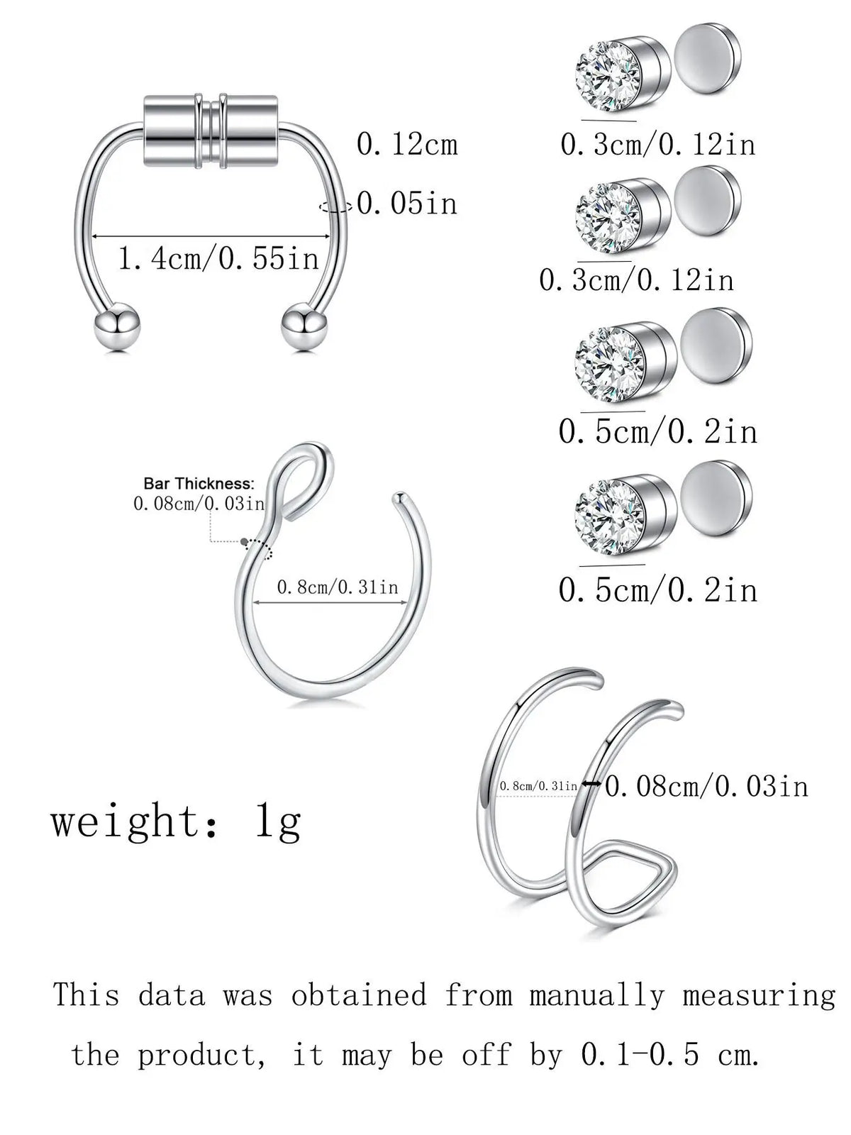 13pcs/set Rhinestone Decorated Faux Nose Rings, Stainless Steel Magnetic Nose Rings Set, Non-Piercing Body Jewellery for Women and Men, Fashion Accessories for Party and Daily Wear