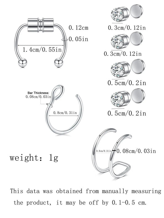 13pcs/set Rhinestone Decorated Faux Nose Rings, Stainless Steel Magnetic Nose Rings Set, Non-Piercing Body Jewellery for Women and Men, Fashion Accessories for Party and Daily Wear