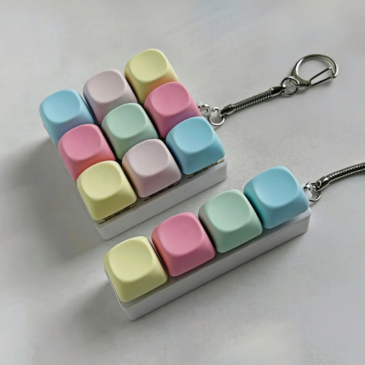 Unisex Eco-Friendly Vintage Silicone & ABS Keyboard Clicker Keychain - 4 or 9 Plain Keys, Crisp Tactile Feedback, Soft Hand Feel, Stress Reliever, Fidget for Adults, Desk-Ready Fidget, Durable for Daily Use, Desk Trinket, Novelty Gift, Grown-Up Toy