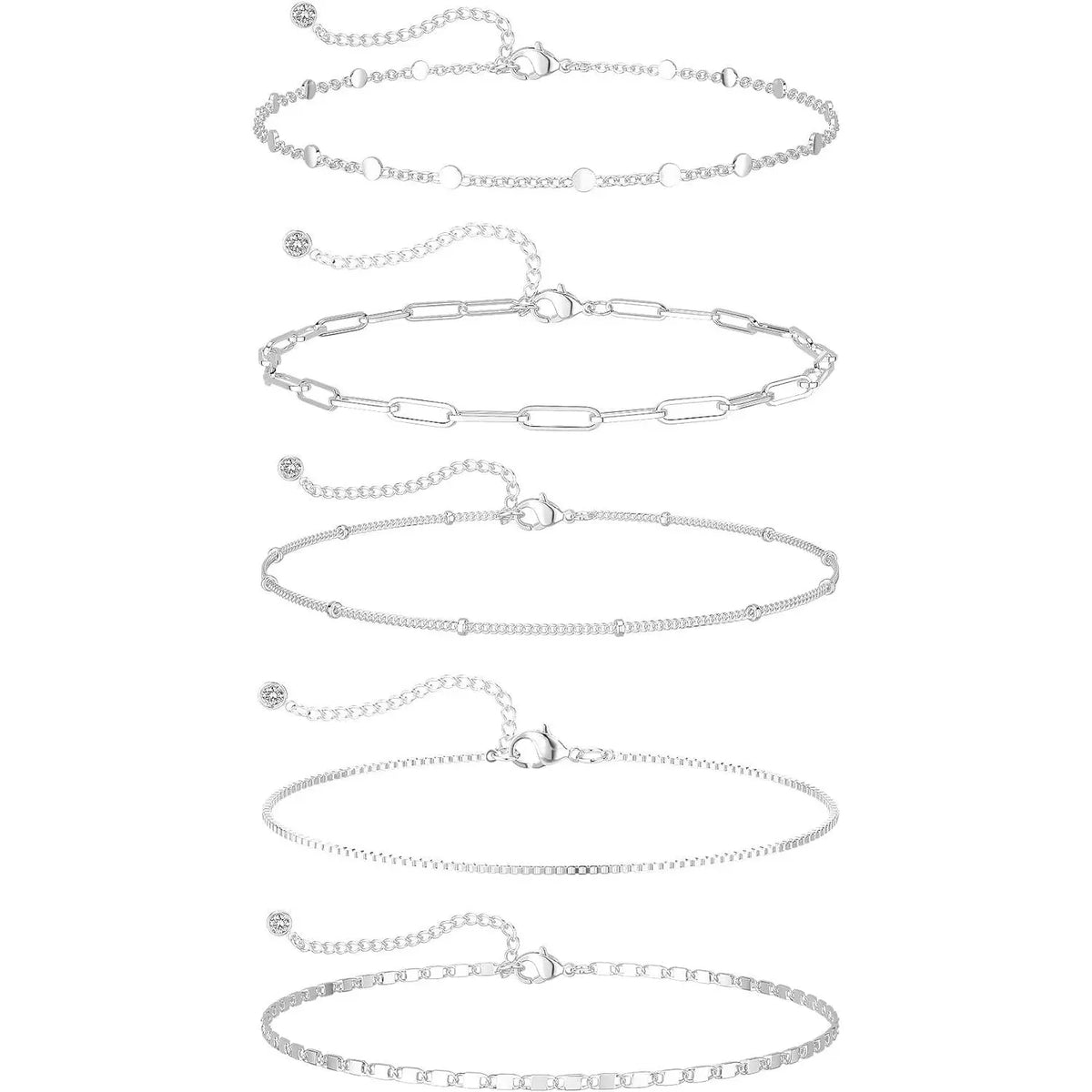 TEWIKY Waterproof Ankle Bracelets for Women,  Women 6PCS Thiny Herringbone Box Paperclip Figaro Cuban Link Anklet Set Dainty Gold Jewelry for Women Cute Summer Beach Jewelry For Valentine's Day gifts Gold Plated