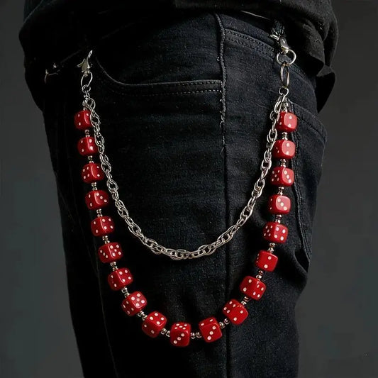 Unisex Punk Hip Hop Waist Chain - Double-Layer Acrylic Fiber Dice Punk Pant Accent, Funky Fashion Body Jewelry, Anniversary Gift Chain Accessory for Pants