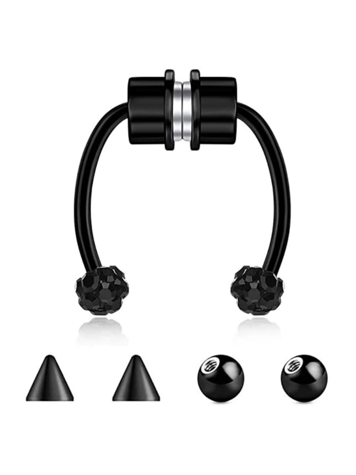 Body No Piercing Fake Piercing Body Jewellery Magnetic Nose Rings with Rhinestone Decorated Replacement Head Magnetic Nose Cuff for Men & Women, Non Piercing Jewelry, Spiral Nose Ring Nose Rings Set, Faux Septum Piercings