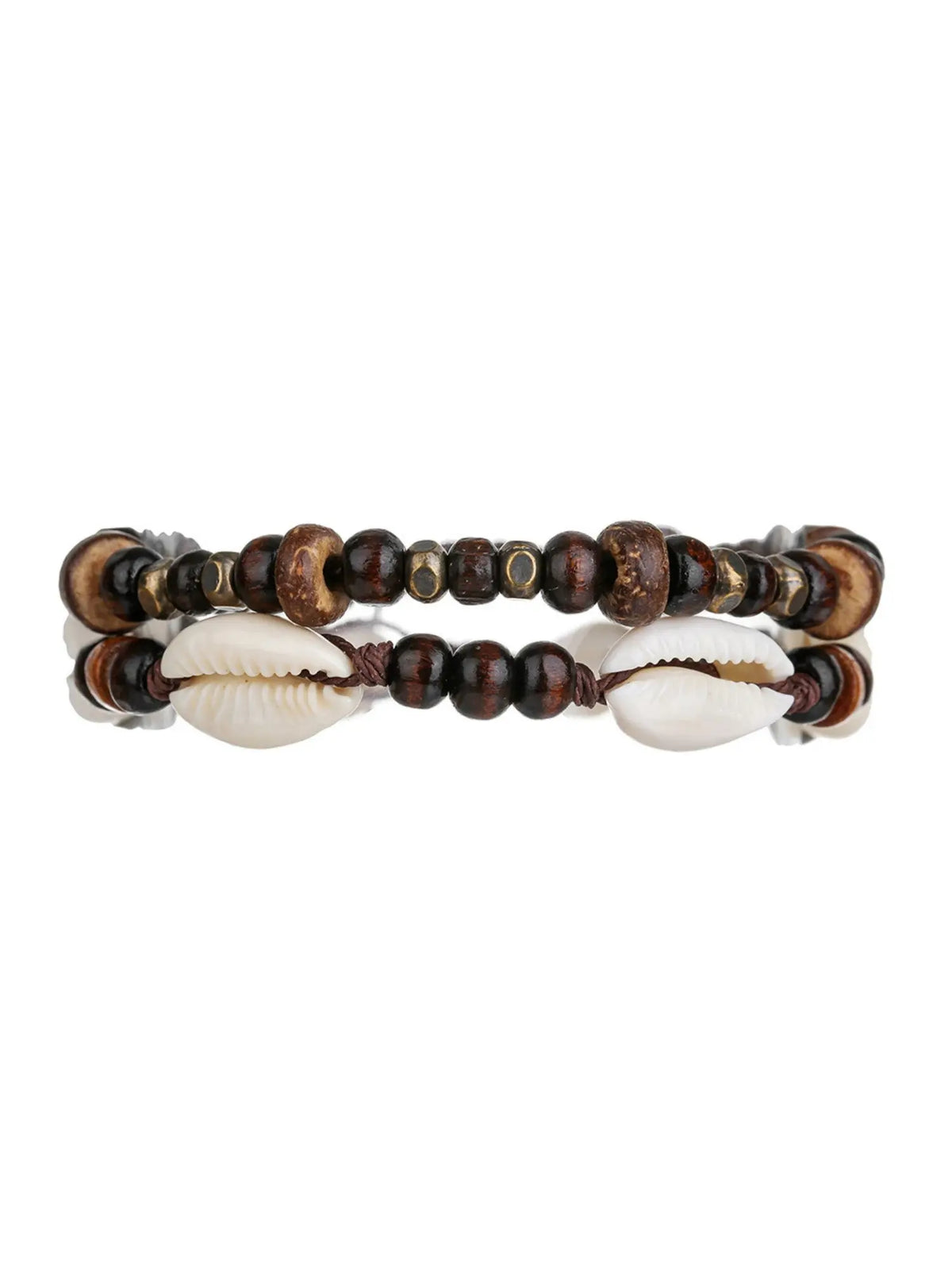 Boho Ethnic Shell Wood Bead Coconut Shell Beaded Anklet, Adjustable Woven Beach Vacation Bracelet, Men's Fashion Jewelry