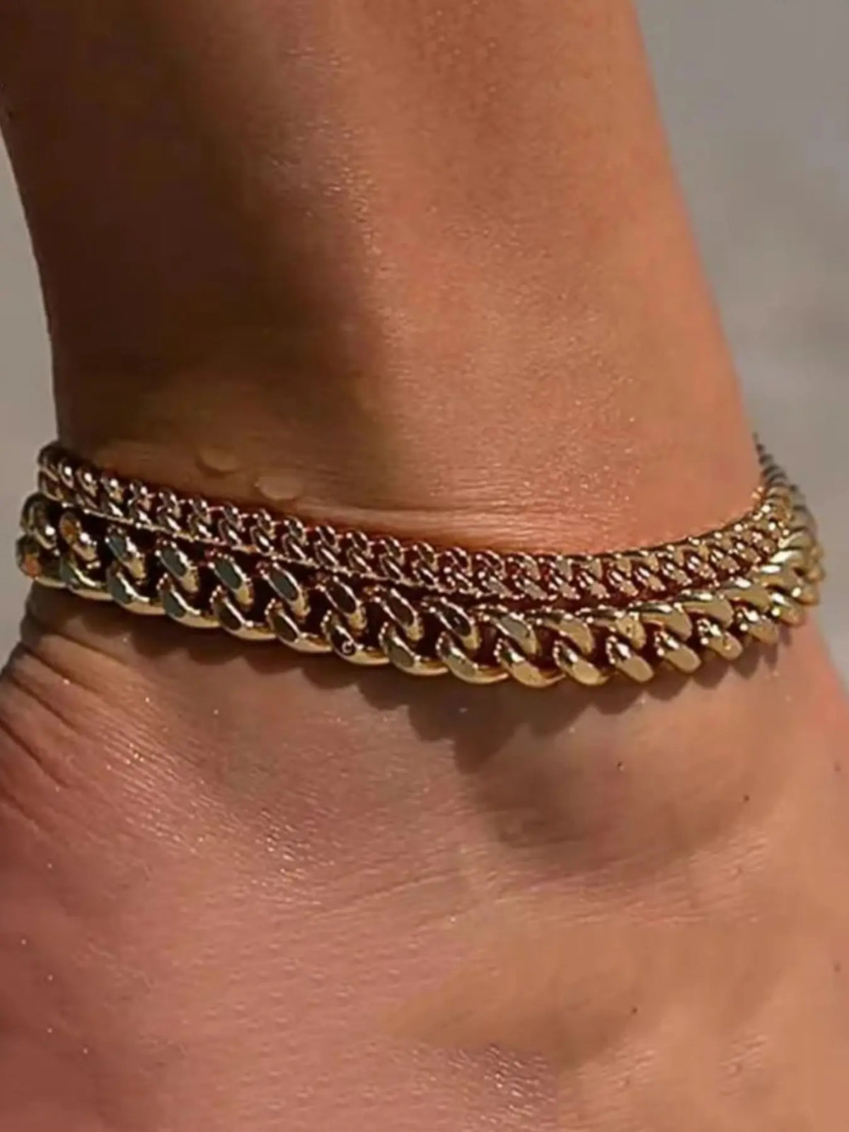 Women's Waterproof Cuban Link Anklet Set, Trendy Multi-Layered Large Ankle Bracelets, Elegant Fashion Jewelry Gift, Stylish Accessory