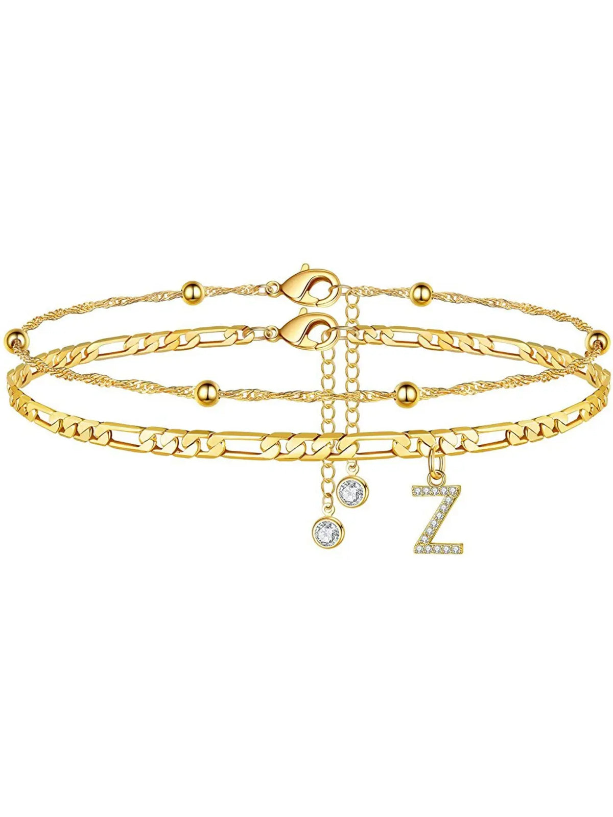 Ladies' ankle bracelet, exquisite layered chain CZ initials ankle chain, Anklets, summer jewelry gift, Elegant Accessory;Adjustable design, very suitable for women. It is a must-have item for summer and an ideal Valentine's Day gift.