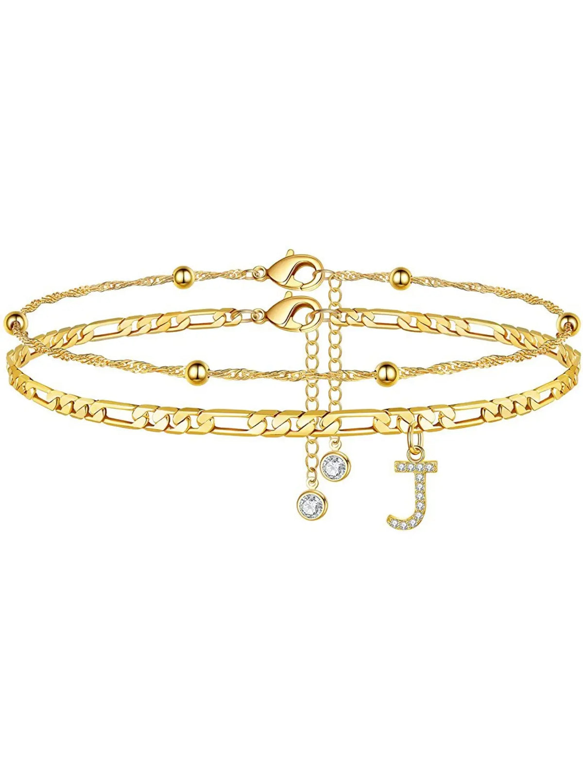 Ladies' ankle bracelet, exquisite layered chain CZ initials ankle chain, Anklets, summer jewelry gift, Elegant Accessory;Adjustable design, very suitable for women. It is a must-have item for summer and an ideal Valentine's Day gift.