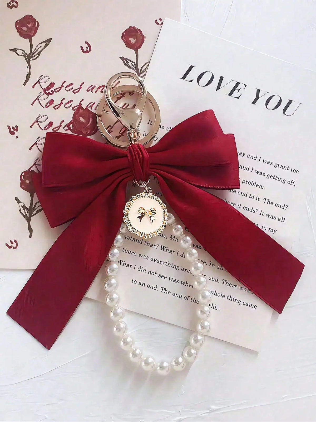 Cute Bow Design Bag Keychain, Faux Pearl Bracelet Keychain, Bag Pendant Keychain, Fashionable Bag Charm for Women & Girls, Cute Keychains