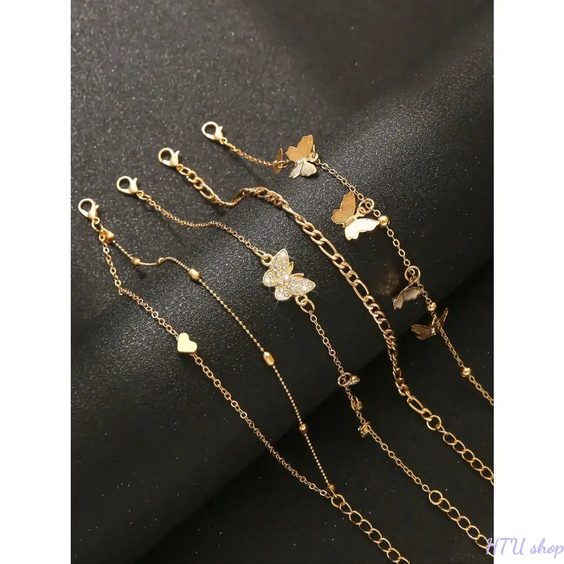 Set of 4 Boho Anklets for Women, Multi-Layer Beaded Anklet Set with Butterfly, Heart & Minimalist Designs, Embellished with Sparkling Synthetic Diamonds, Perfect for Summer Holidays, Beach Parties & Bikini Outfits, Dainty Layered Anklet, Foot Jewelry