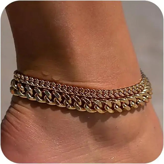 DearLuniva S Chunky Cuban Link Chain Anklet for Women Waterproof Adjustable Fashion Chic Accessories Trendy Layered Anklet Set Jewelry Gift