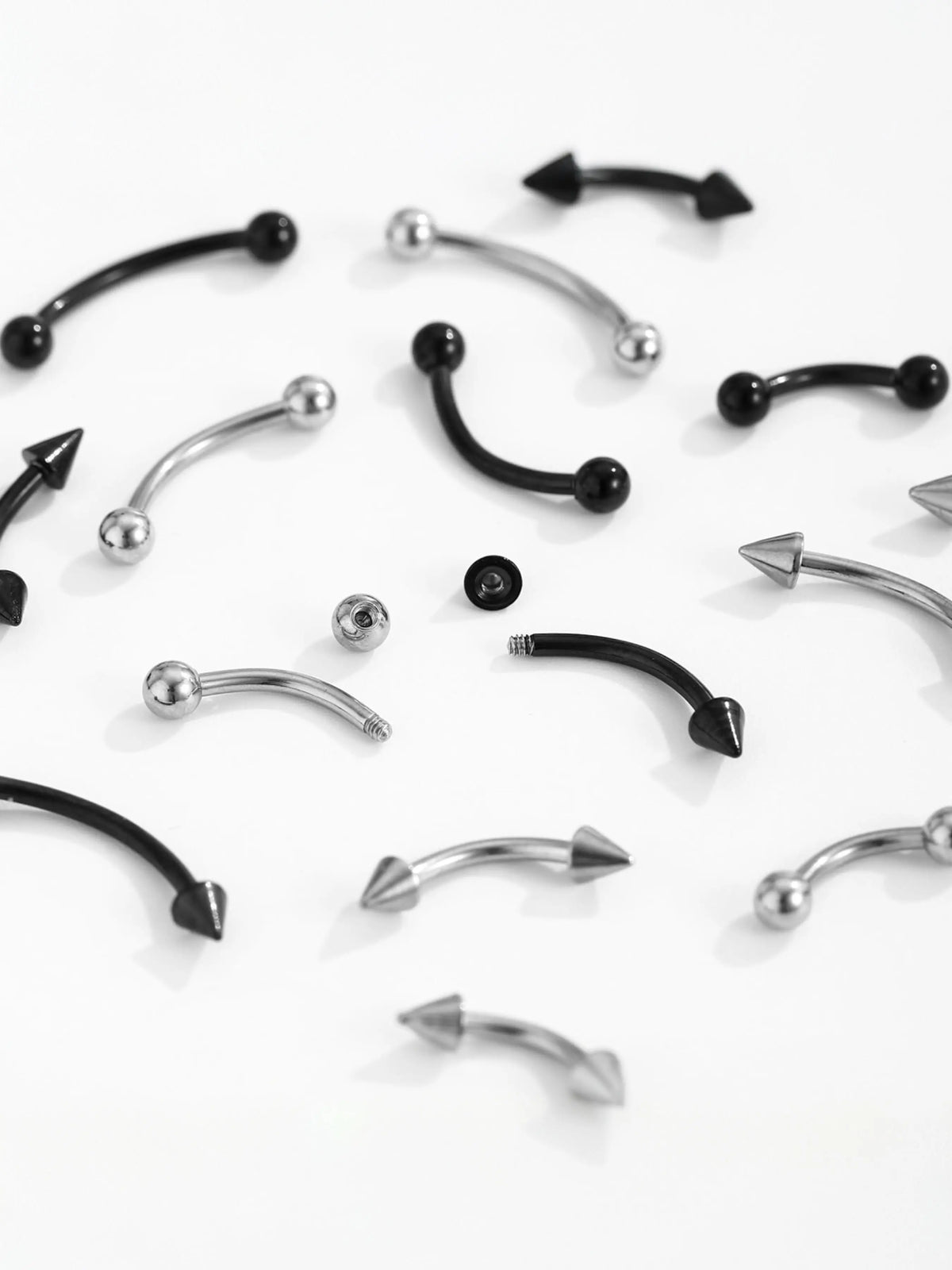 16PCS Eyebrow Piercing Jewelry With Replacement Balls and Spike, Curved Barbell Piercing Jewelry, Chic Body Jewelry, Body Piercings, Vertical Labret Lip Jewelry, Rook Piercing for Women Men