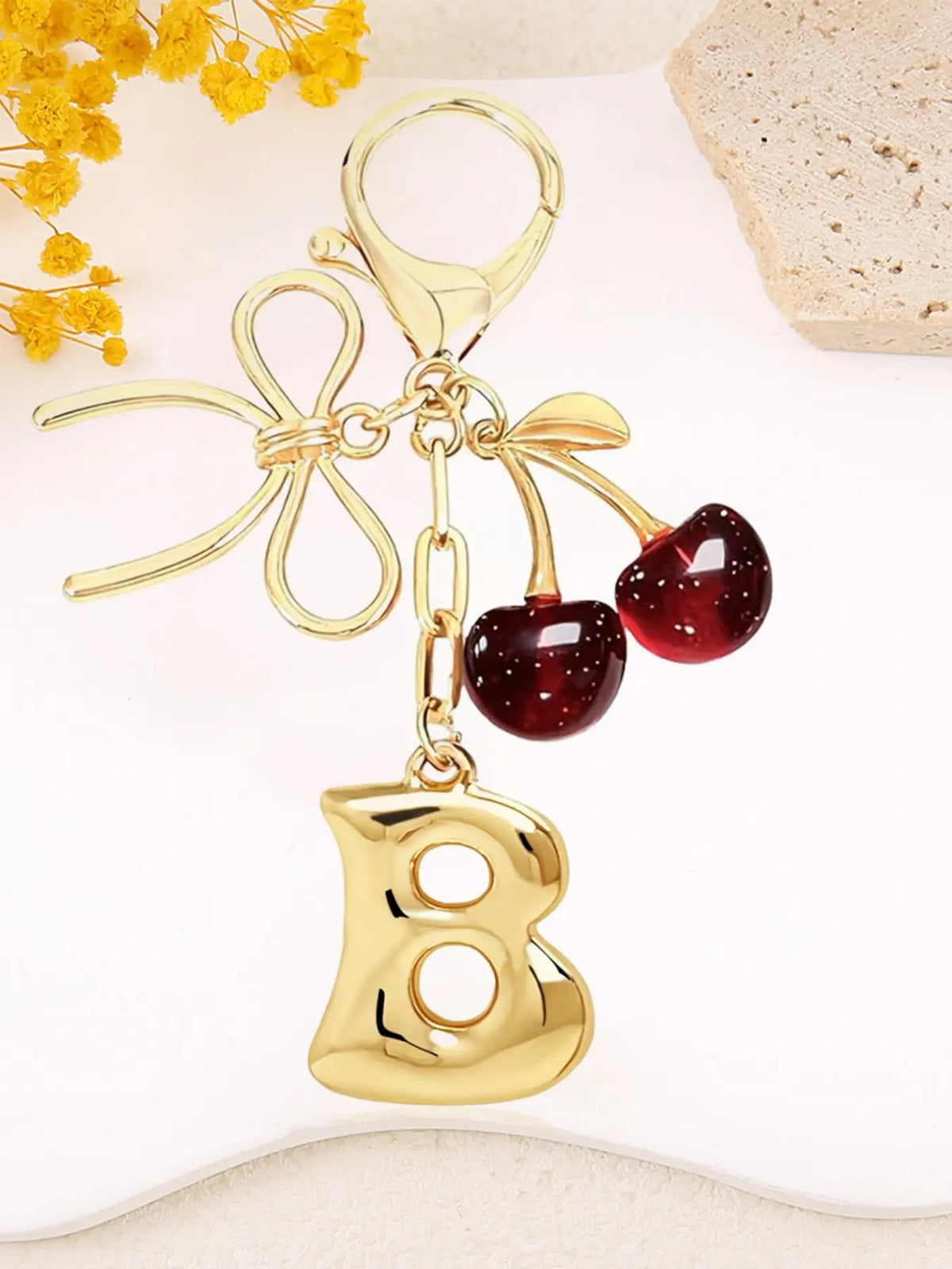 Women's Cherry Bow Letter Pendant Keychain, Cherry Design, Bow Accent, Casual Style Wallet, Handbag and Backpack Accessory, Keychain for Bags, Car Keychain for Students, Cherry Bow Keychains