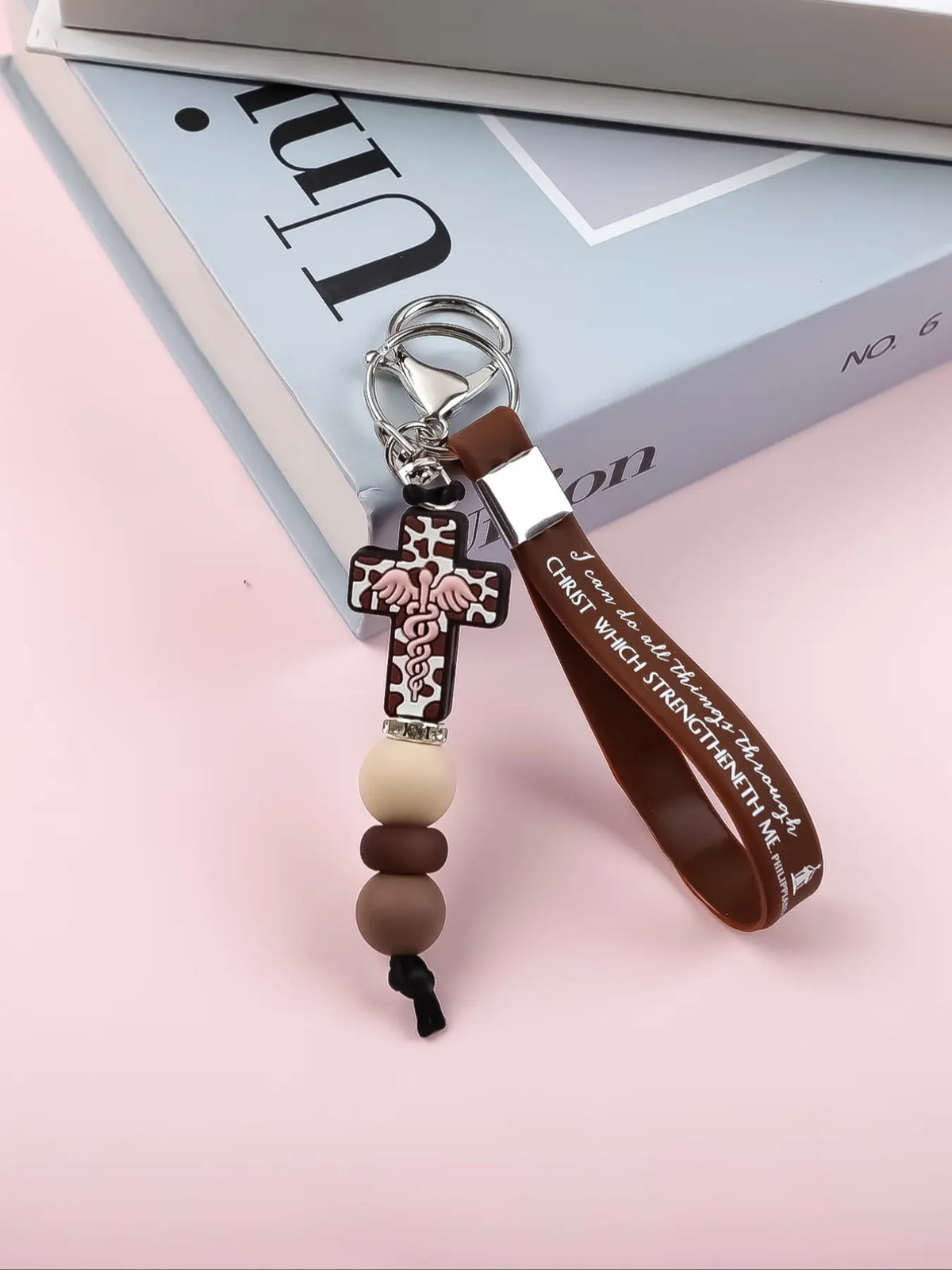 Christian Bible Cross Keychain, Mother's Day Gift for Mom, Faith Beaded Wristlet Keychain, Religious Boho Bag Charm, Key Charms, 1 Count