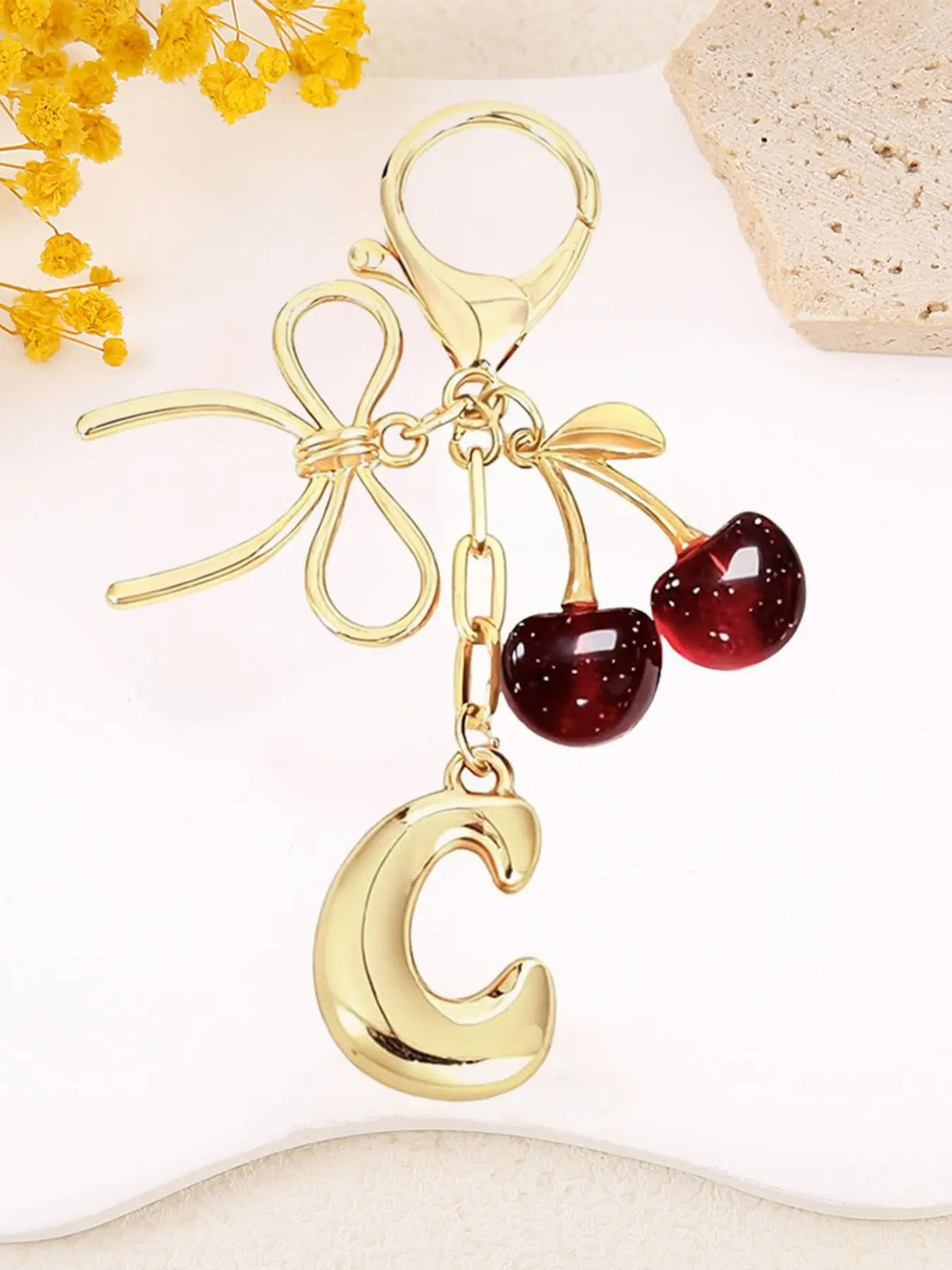Women's Cherry Bow Letter Pendant Keychain, Cherry Design, Bow Accent, Casual Style Wallet, Handbag and Backpack Accessory, Keychain for Bags, Car Keychain for Students, Cherry Bow Keychains