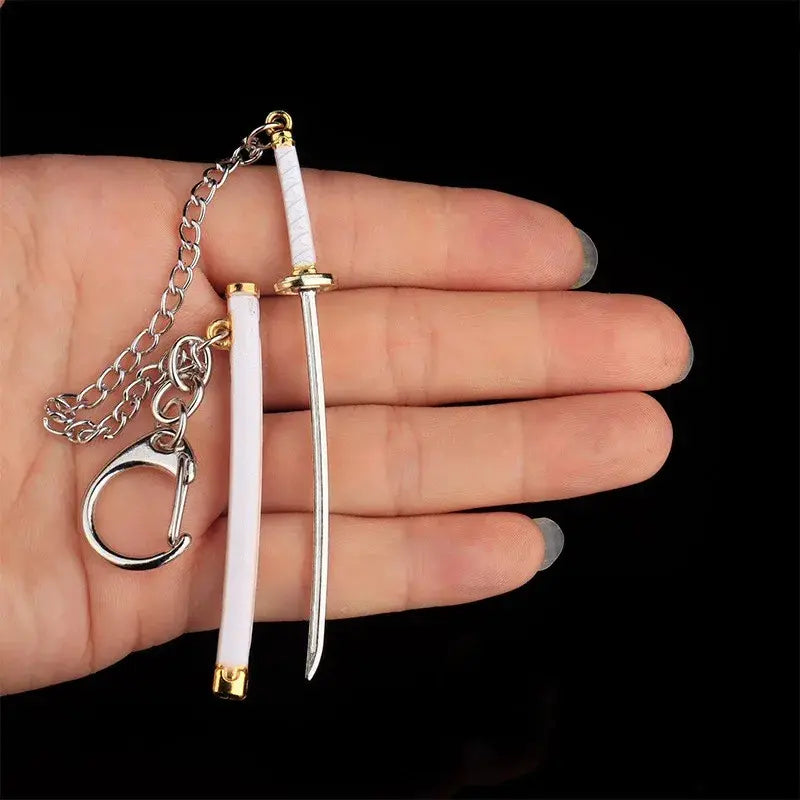 9cm One Piece Keychain Zoro With Anti-Lost Chain Metal Sword Model Gift For Anime Cosplay Charms Keyring Backpack Pendant, Keychain Accessories, Aesthetic Keychain, Anime Merchandise, Role Play Keychain Included Metal Keychains