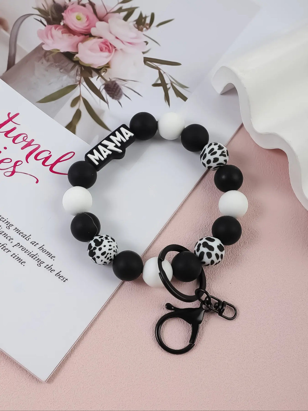 Boho Style Checkerboard Pattern Silicone Beaded Keychain, Cute Flower & Smile Face Charm, Fashion Accessories, Trendy Cute Keychain for Women & Men, Key Rings, Keyring