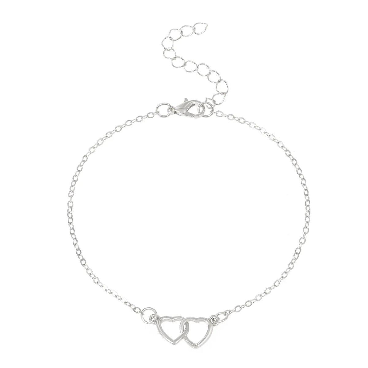 Women's Adjustable-Length Hollow Heart Double Love Artificial Gemstone Anklet - Cute Girly Aesthetic Chain Jewelry for Daily Accessorizing, Heart Artificial Gemstone Bracelets & Anklets