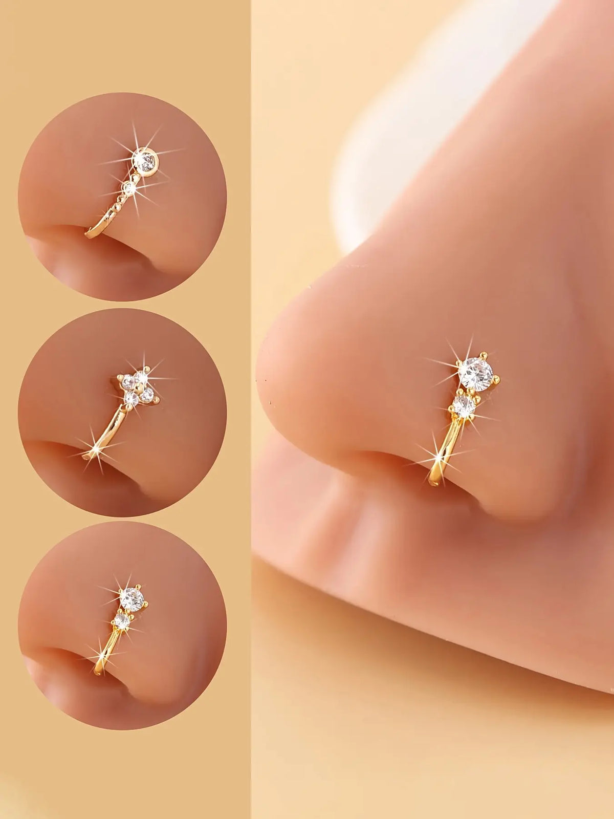 3 Piece U-Shaped Non-Piercing Faux Nose Piercing Nose Ring Clips, Elegant Sparkling Daily Party Jewelry, Chic Body Jewelry, Comfortable Clip-On Nose Cuffs for Unpierced Nostrils