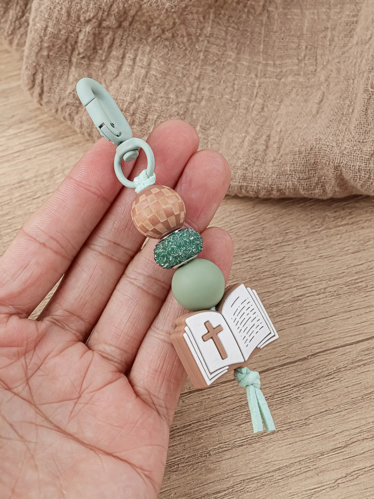Christian Bible Cross Keychain, Mother's Day Gift for Mom, Faith Beaded Wristlet Keychain, Religious Boho Bag Charm, Key Charms, 1 Count