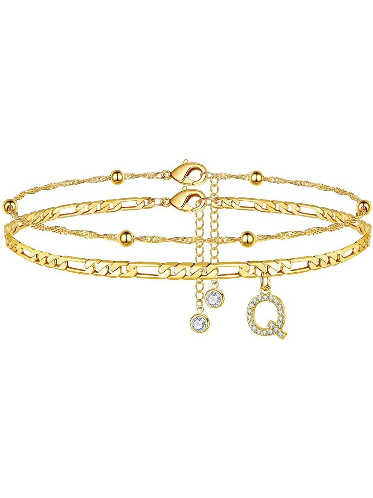 Ladies' ankle bracelet, exquisite layered chain CZ initials ankle chain, Anklets, summer jewelry gift, Elegant Accessory;Adjustable design, very suitable for women. It is a must-have item for summer and an ideal Valentine's Day gift.