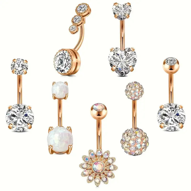 14G Belly Button Ring 7PCs/set Belly Button Piercing Stainless Steel Belly Rings