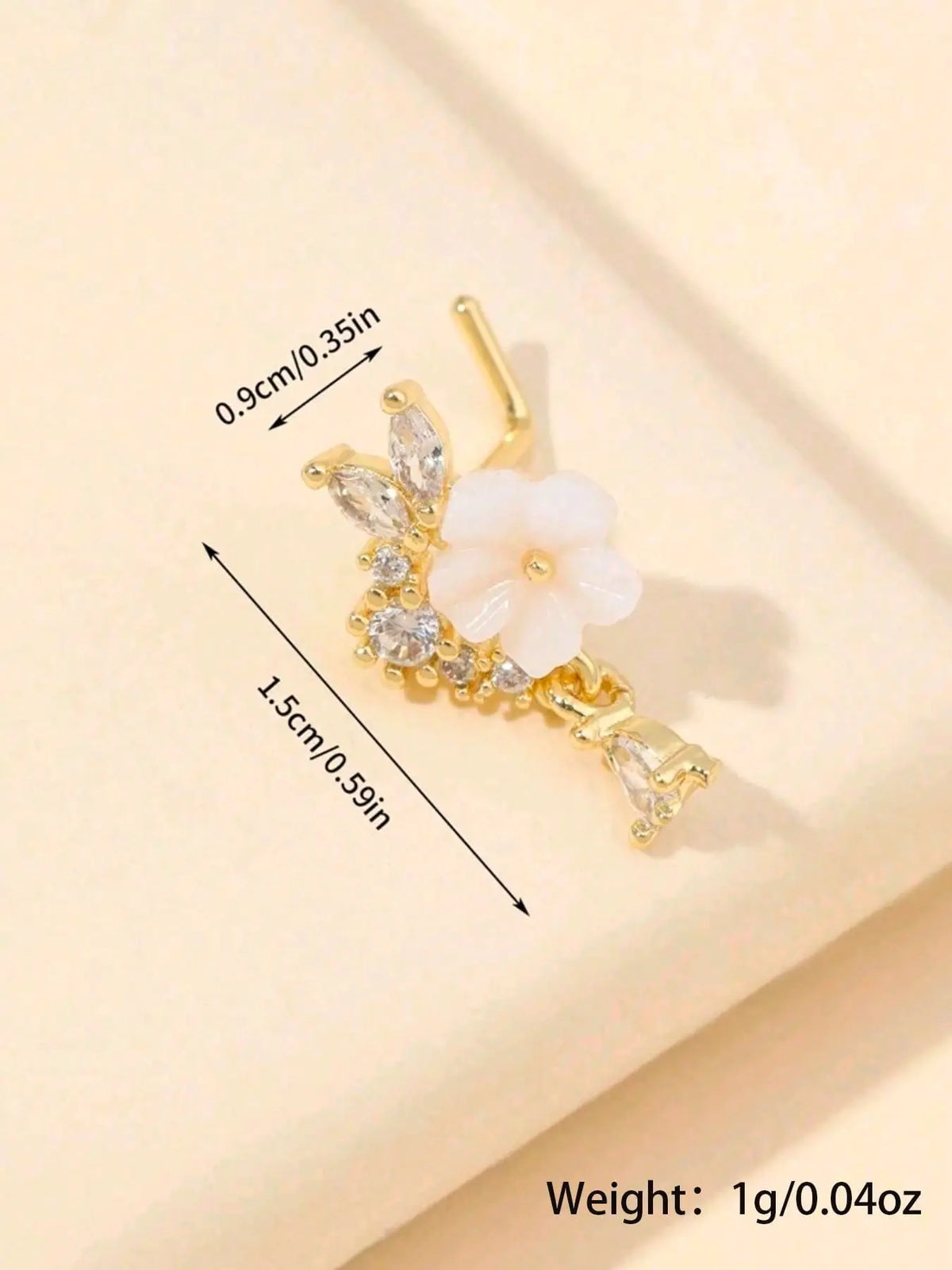 Floral Nose Stud for Women, Casual Style with Zircon, Perfect for Vacation/daily Wear, All-Season Fashion Jewelry, Nose Piercing Jewelry, Fashion Body Jewelry