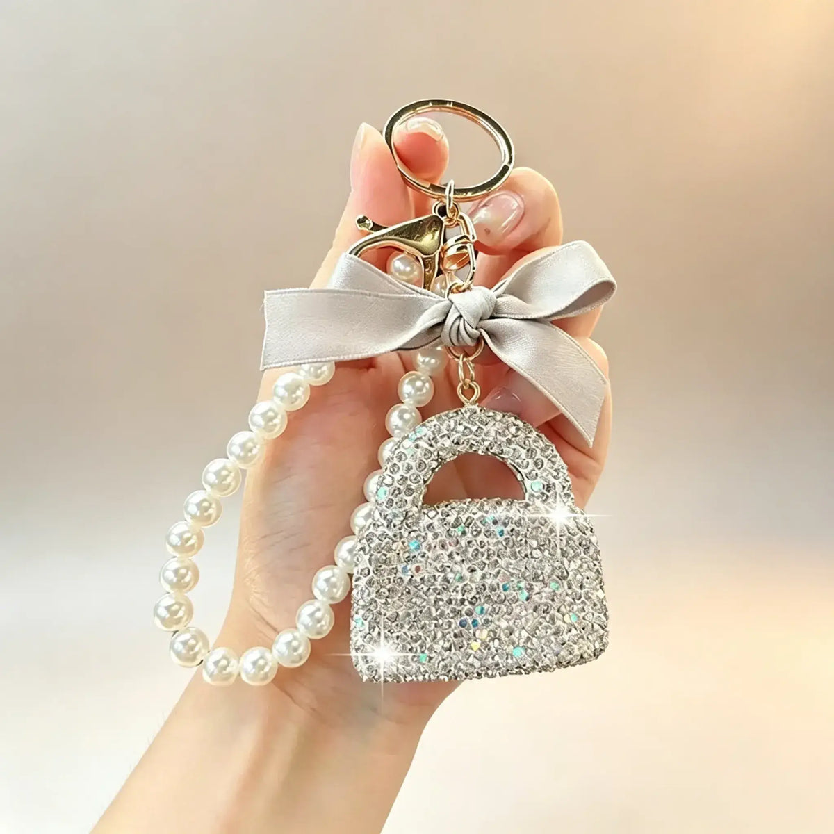 Shiny Rhinestone Bow Keychain Charm - Lightweight, Durable Phone Charm with Ring Hook, Compact Purse Bag Pendant, Holiday Giftready Accessory for Ladies