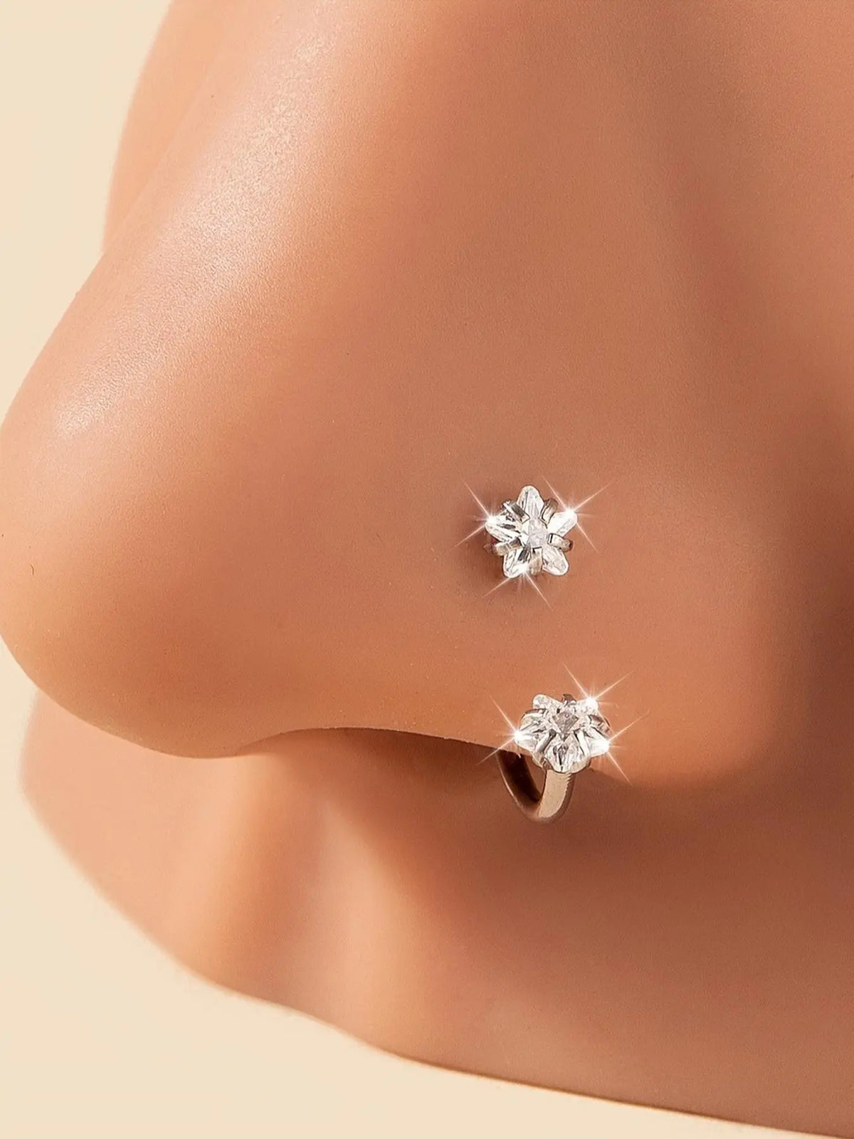 Elegant Double Star Sparkling Zirconia Inlays Nose Rings Hoops, Stainless Steel Body Piercing Jewelry, Body Jewellery for Women, Suitable for Daily Wear, Perfect for Parties & Gifts