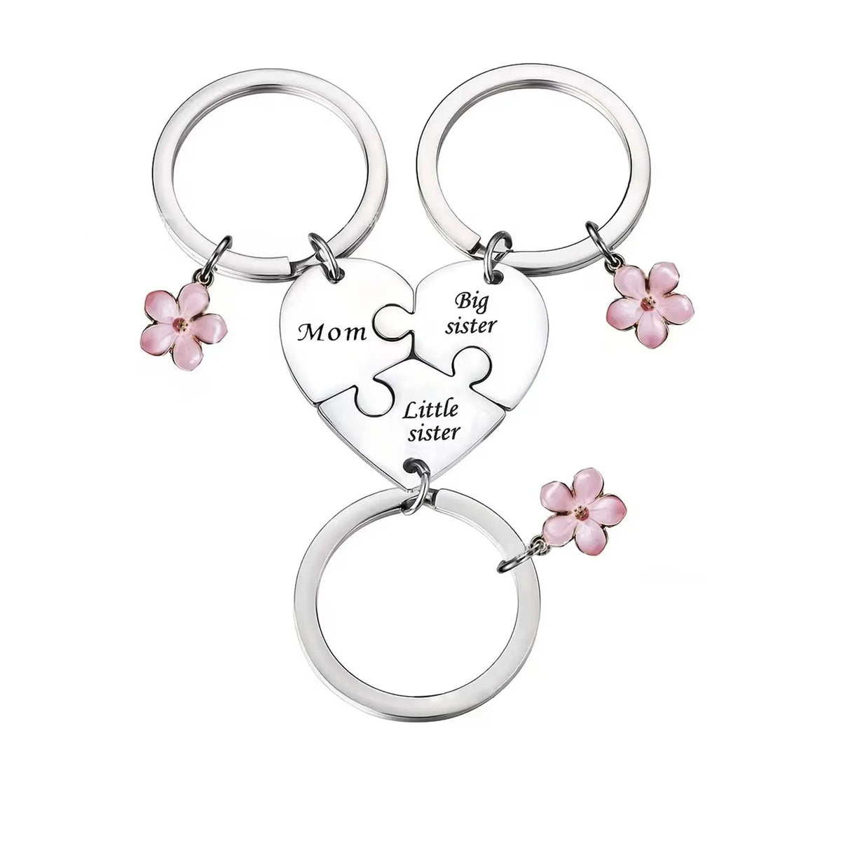 New Cross-Border Design: Stainless Steel Flower Keychain 3-Piece Set - A Gift for Couples and Families link chain autumn rapper cuban Adjustable Heart Rate Bracelet