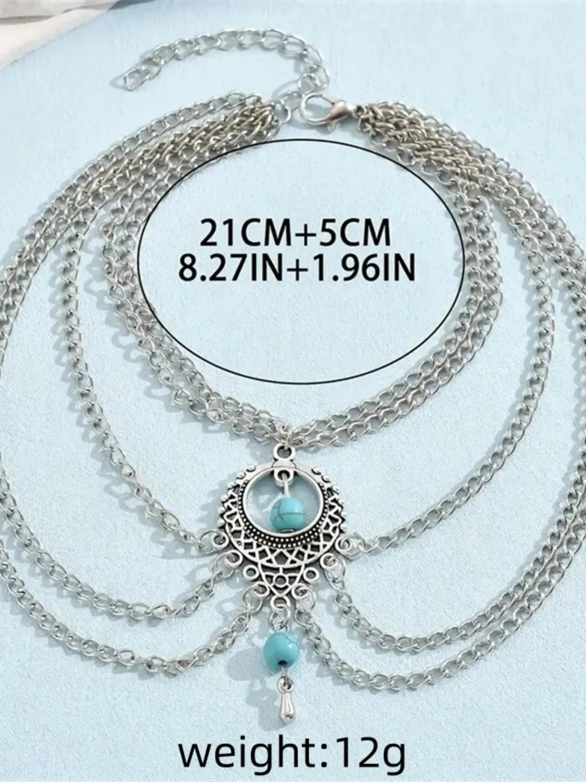 Boho Style Turquoise Beaded Decor Multi-layered Adjustable Strap Anklet, Foot Jewelry, Dainty Layered Anklet, Trendy, All-match & Exquisite Pendant Jewelry for Women & Girls for Party & Daily Cloth Decor, Jewellery, Trendy Fashionable Accessories
