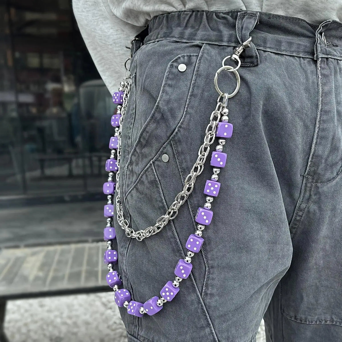 Unisex Punk Hip Hop Waist Chain - Double-Layer Acrylic Fiber Dice Punk Pant Accent, Funky Fashion Body Jewelry, Anniversary Gift Chain Accessory for Pants
