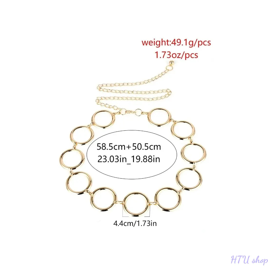 Women's Adjustable Gold Alloy Waist Chain Accessory - 109cm Dangle Big Circle Design, All-Season Wear, Chic Body Jewelry, Accessories for Women