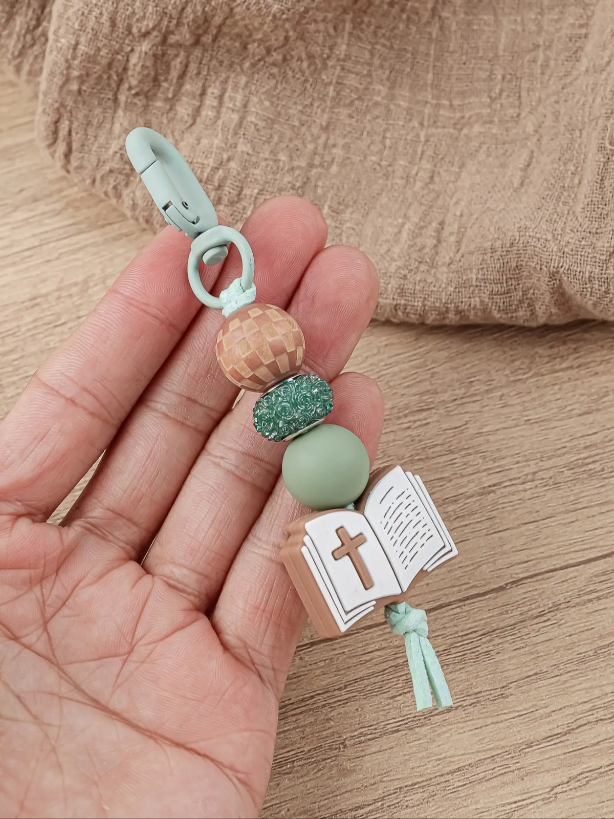 Christian Bible Cross Keychain, Mother's Day Gift for Mom, Faith Beaded Wristlet Keychain, Religious Boho Bag Charm, Key Charms, 1 Count
