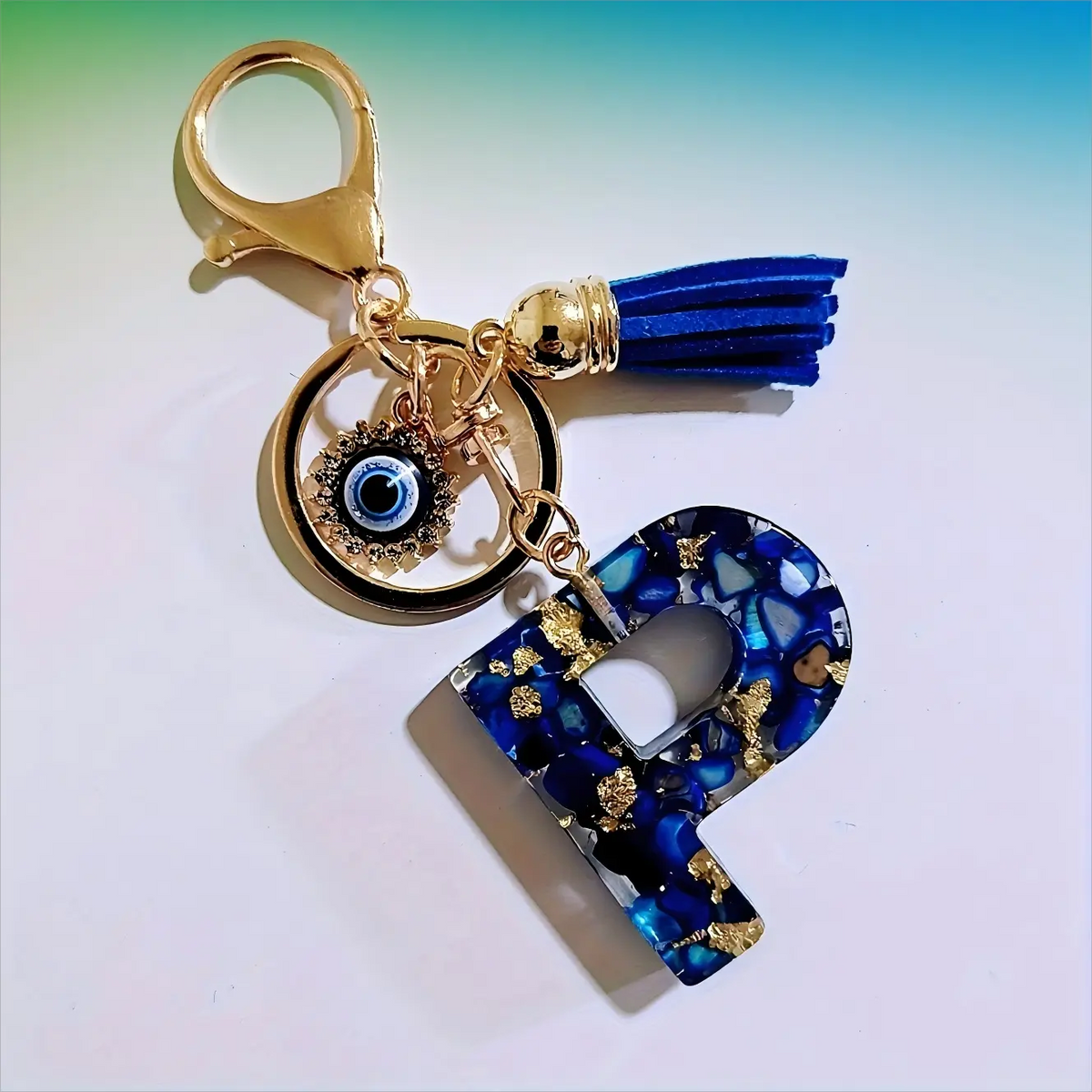 Women's Boho Alloy Alphabet Resin Letter Keychain - Aesthetic Keychain, Evil Eye Graphic, Tassel Accent, Bag Chains, Bag Charm Styling, Car & Purse Accessory