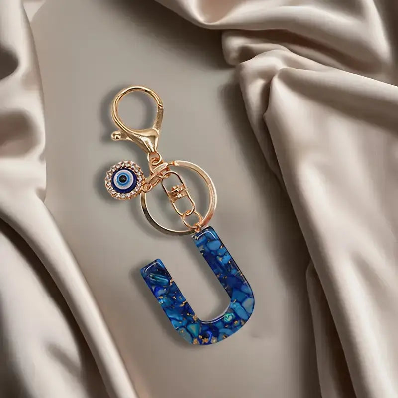 Women's Boho Alloy Alphabet Resin Letter Keychain - Aesthetic Keychain, Evil Eye Graphic, Tassel Accent, Bag Chains, Bag Charm Styling, Car & Purse Accessory