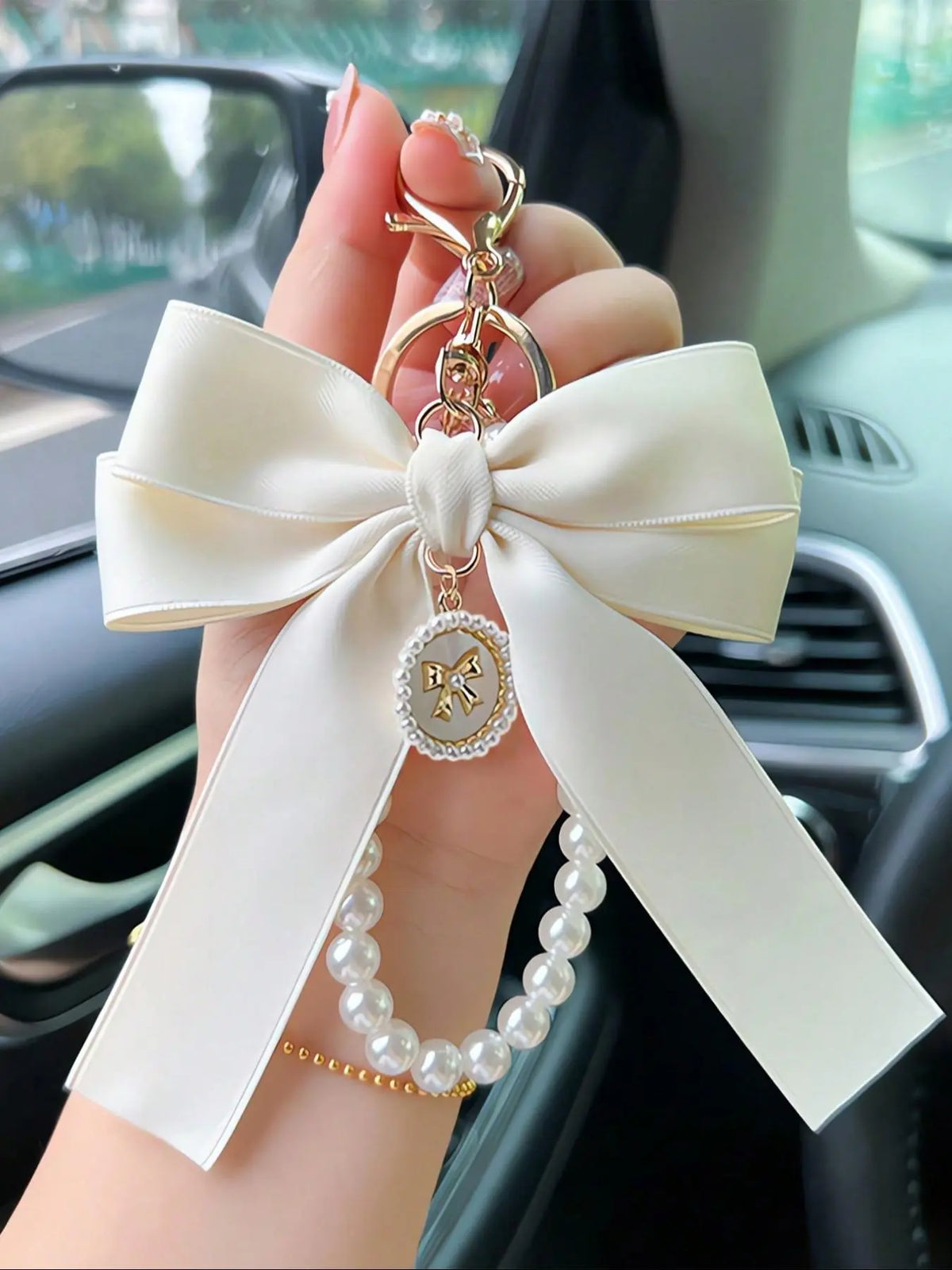Cute Bow Design Bag Keychain, Faux Pearl Bracelet Keychain, Bag Pendant Keychain, Fashionable Bag Charm for Women & Girls, Cute Keychains