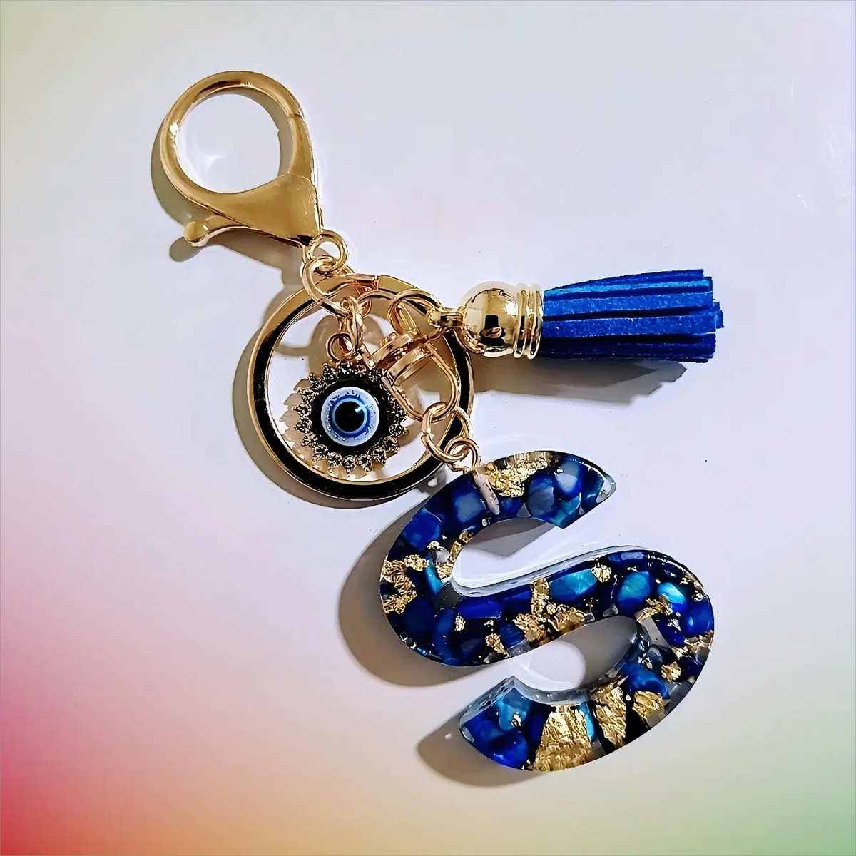 Women's Boho Alloy Alphabet Resin Letter Keychain - Aesthetic Keychain, Evil Eye Graphic, Tassel Accent, Bag Chains, Bag Charm Styling, Car & Purse Accessory