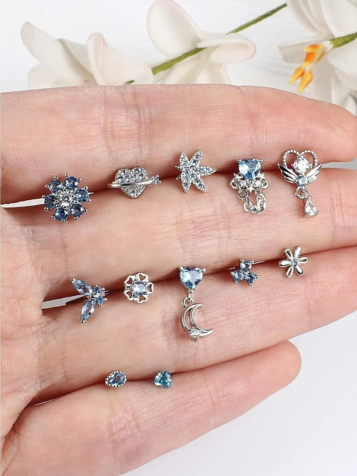 12 PCS 20G Nose Rings Stainless Steel, S/L Shaped Nose Studs for Women Men, CZ Heart Butterfly Flower Leaf Moon Dangle Cute Nose Piercings Studs Screw Jewelry Pink/Purple/Blue/Clear
